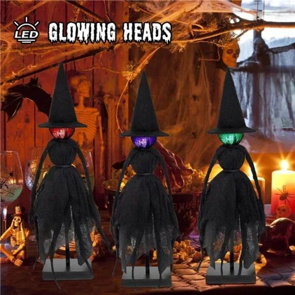 Set of Primitive Witch with Hats, Halloween Decorations Indoor,with 3 LED - Picture 3 of 7